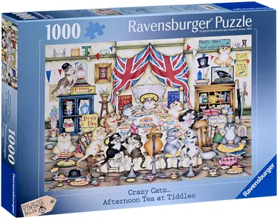 Puzzle Ravensburger din 1000 piese - Crazy Cats: Ceai de după-amiază la Tiddles
