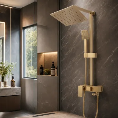 Coloana Dus cu Baterie Monocomanda Auriu Periat 104cm Design Modern