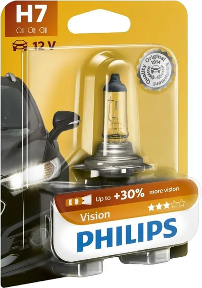 Bec auto Philips - H7, Vision +30% more light, 12V, 55W, PX26d