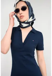 Rochie mini cambrata cu guler polo - Albastru oceanic