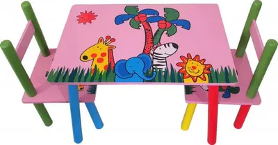 Masuta copii din MDF cu doua scaune Novokids My first table, dimensiuni 59X39X40, Suprafata lucioasa, Roz cu Animalute