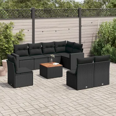 Gossi set mobilier de gradina cu perne, 9 piese, negru, poliratan