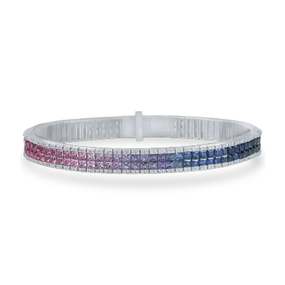 Bratara tennis din aur alb cu safire multicolore princess de 8.62ct si diamante de 0.89ct