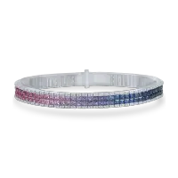 Bratara tennis din aur alb cu safire multicolore princess de 8.62ct si diamante de 0.89ct
