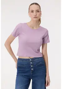Tricou crop striat - Lila