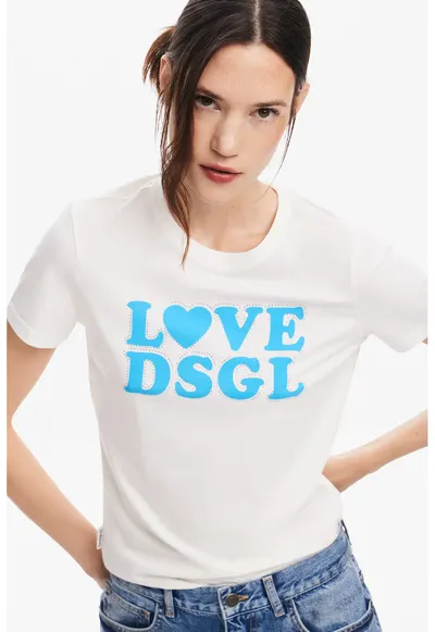 Tricou slim fit cu logo - Alb murdar/Albastru