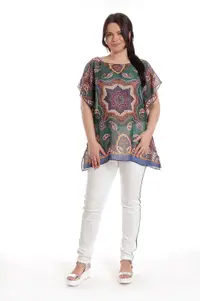 Bluza dama voal CV23046 verde & albastru arabesc, Cesy | marimea L/XL