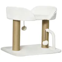 PawHut Turn de Joacă pentru Pisici, max 5kg, Stâlp de Zgâriat din Iută, Mingi Jucărie, Plus, 48x38x42cm, Galben-Alb | Aosom Romania