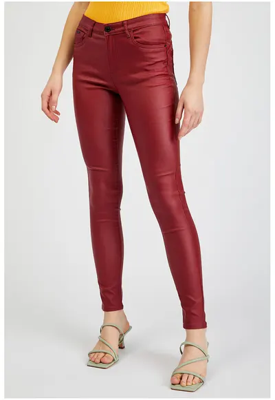 Pantaloni skinny cu talie medie - Rosu inchis