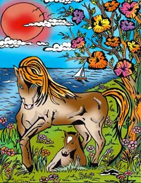 Tablou de colorat ColorVelvet - Cai, 29,7 x 21 cm