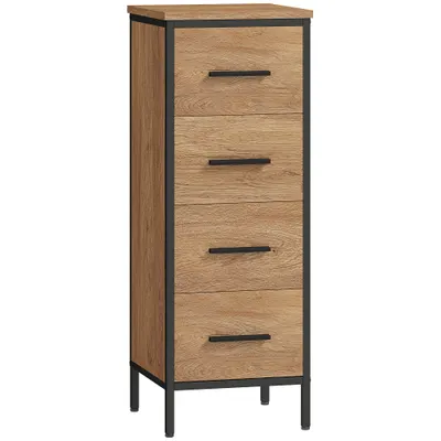 HOMCOM Mobilier de baie îngust cu 4 sertare și structură din oțel, 30 x 30 x 82 cm, stejar | Aosom Romania