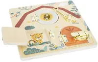 Jucărie din lemn Small Foot - Placă activă Safari, Uși și încuietori