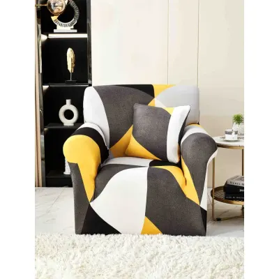 Husa Elastica Pentru fotoliu cu brate, Jojo Home, Galben-Gri, forme geometrice