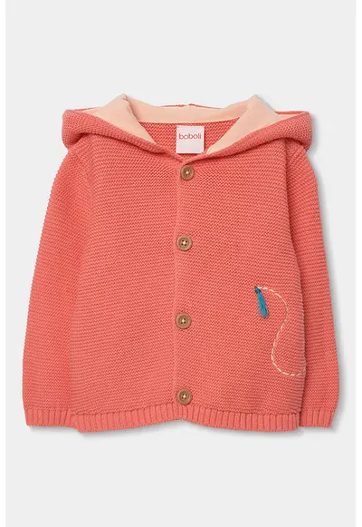 Cardigan cu gluga si nasturi - Roz somon/Piersica