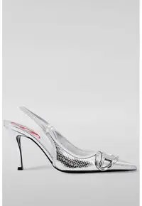Pantofi slingback cu toc D-Venus - Argintiu