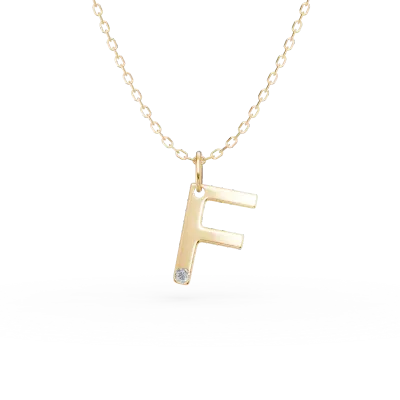 Lant cu pandantiv initiala F din aur galben cu diamant de 0.005ct