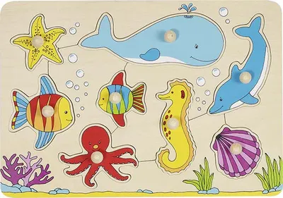 Puzzle din lemn cu manere Goki - Lumea subacvatica