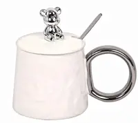 Cană cu capac Morello - Bear, cu linguriță, 300 ml, White