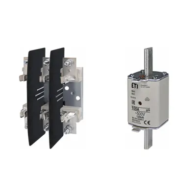 Pachet Protectie Circuit Trifazat: Soclu Siguranta Fuzibila NH1 3P (M10/M10), Siguranta Fuzibila NH1 gG 100A 500V