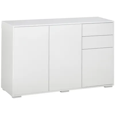 HOMCOM Bufet Comodă Antric, 2 Sertare, Push-Click, 117 cm x 36 cm x 74 cm, Alb | Aosom Romania