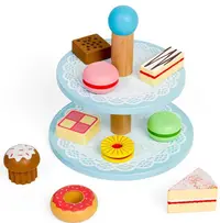 Bigjigs Set de suporturi din lemn pentru torturi și dulciuri cu 9 piese