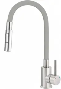 Baterie pentru chiuveta bucatarie, gri, cap mixer, pipa flexibila, 2 tipuri de jet, Deante Luno