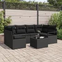 Set de canapele de gradina Gossi cu perne negru ratan polimer, canapea de gradina pentru doua persoane cu depozitare si perne negru ratan polimer