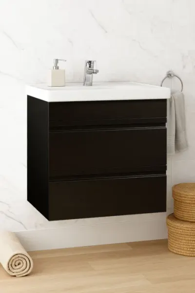 Set Baza front MDF si Lavoar seria 786, suspendata, cu sertare, montat, 60 cm, negru