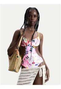 Costum de baie dama - multicolor - material sintetic - imprimeu grafic