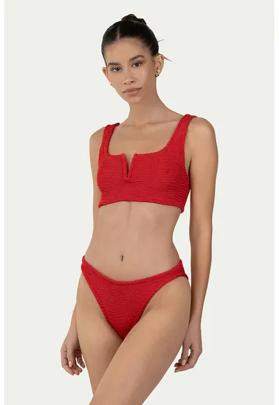 Costum de baie din doua piese cu aspect texturat - Rosu