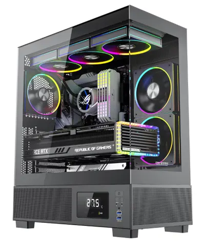 Carcasa Noua Pro Gaming KIAN BLACK, Middle Tower, ATX, fara sursa, 6x ARGB FAN, Controller ARGB, Display temperatura CPU/GPU cu soft inclus
