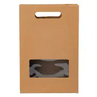 Sacoșâ hârtie cu mâner integrat și fereastră - kraft (set 12 buc) - 30x20x8cm