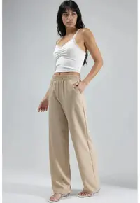Pantaloni dama - Colectia Ellie - talie elastica - croiala dreapta - bej natural - textil