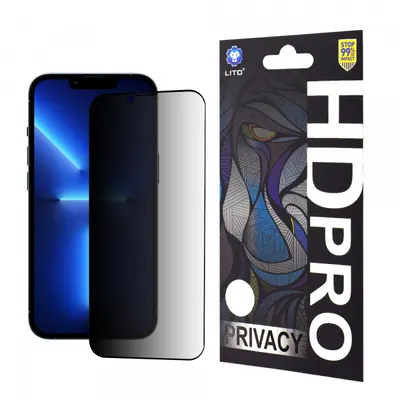 Folie de protectie Ecran Privacy Lito HD Pro pentru Apple iPhone 14 Plus / 13 Pro Max, Sticla Securizata, Full Glue