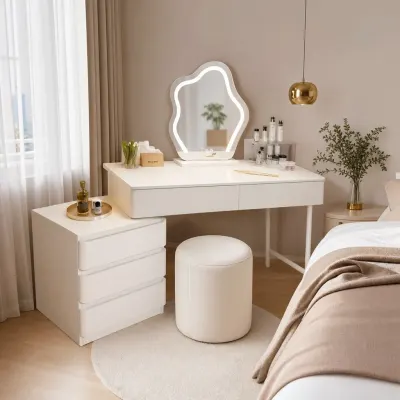 Masa de machiaj eleganta cu oglinda LED, sertare multiple, design modern 100 x 74 cm, alb