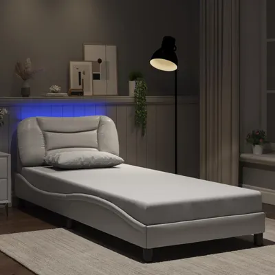 vidaXL Cadru de pat cu LED fără saltea, Hvar, alb, 90x190 cm