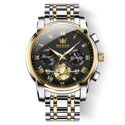 Ceas barbatesc Olevs Quartz Analog Cronograf Fashion Argintiu Negru