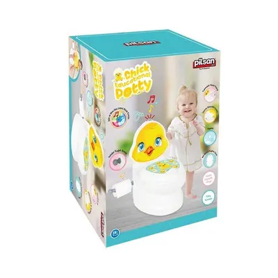 Olita educationala muzicala Pilsan Chick cu baza antialunecare,suport hartie igienica si vas colectare detasabil,design ergonomic,cutie muzicala iluminata cu efect de sunet sifon