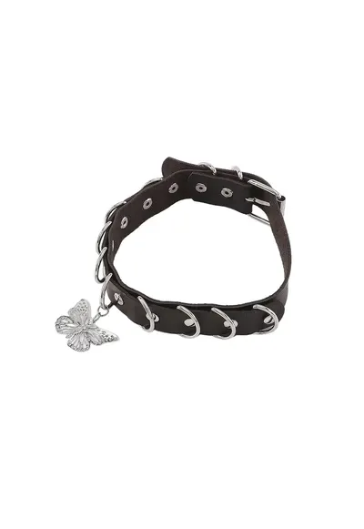 Colier choker negru - cu fluture si zale argintii - Moris C17