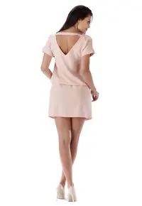 Rochie de vara mini cu maneci scurte tip chimono - - Roz