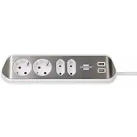 Prelungitor pentru perete/colt Brennenstuhl Estilo 4 prize, 2 USB, 3.1 A, 2m inox, adeziv inclus, argintiu-alb 1153590420