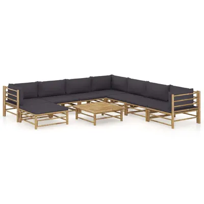 Gossi set mobilier de gradina cu perne gri inchis, 9 piese, bambus