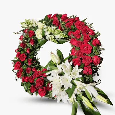 Coroana funerara din trandafiri rosii
