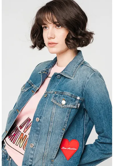 Jacheta de denim cu aplicatie logo - Albastru