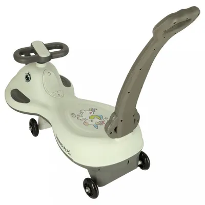 PlasmaCar Swing FIX S1 cu LED cu maner Gri, constructie solida, scaun confortabil, Roti cu lumini, greutate sustinuta 65 kg