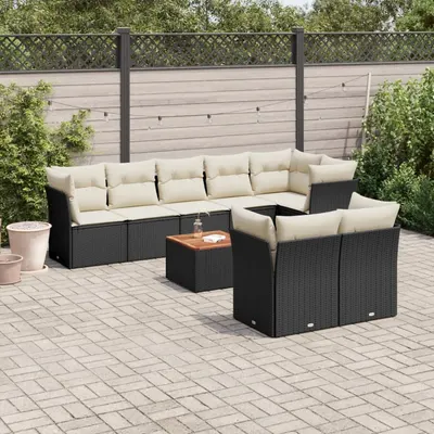 Gossi set mobilier de gradina cu perne, 9 piese, negru, poliratan