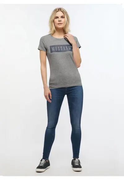 Tricou regular fit cu logo - 100% bumbac - Alina - Gri