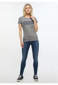 Tricou regular fit cu logo - 100% bumbac - Alina - Gri