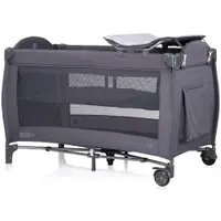 Patut pliabil Chipolino Bella Anthracite cu doua nivele, intrare laterala cu fermoar, 2 roti cu frane, saltea de infasat, carusel muzical, geanta pentru transport, buzunar si organizator accesorii