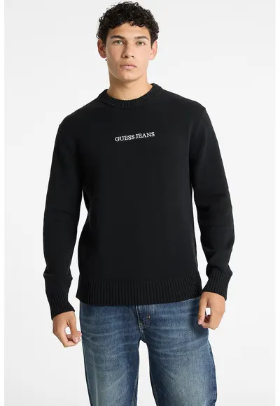 Pulover de bumbac cu broderie logo - Negru